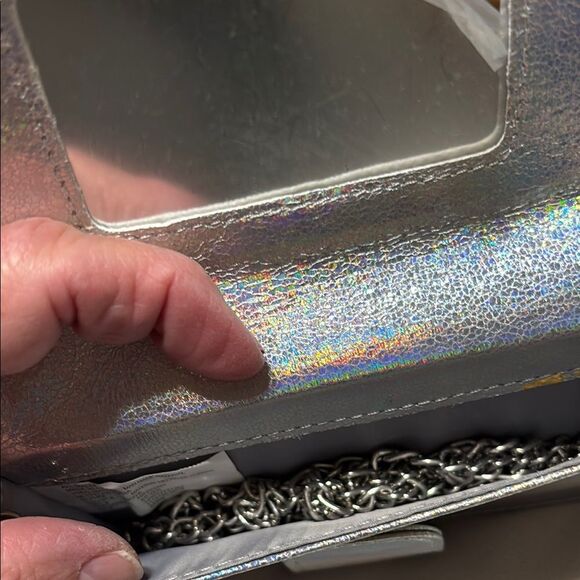 Silver Iridescent Clutch with Chain Strap - Picture 8 of 8